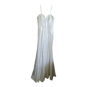 Bariano White Silver Sequin Maxi Dress US 6